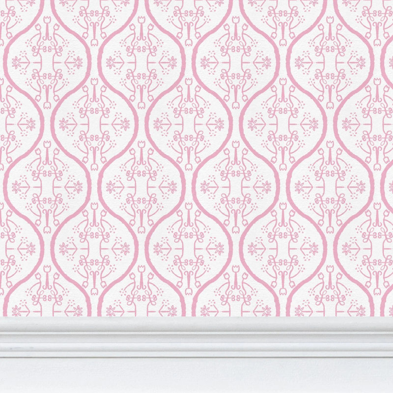 Watercolor Damask Luxury Matte Wallpaper, White/Pink
