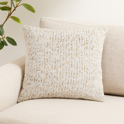 Coussin décoratif carré Lora, 20 pouces, rayures dorées abstraites, ivoire