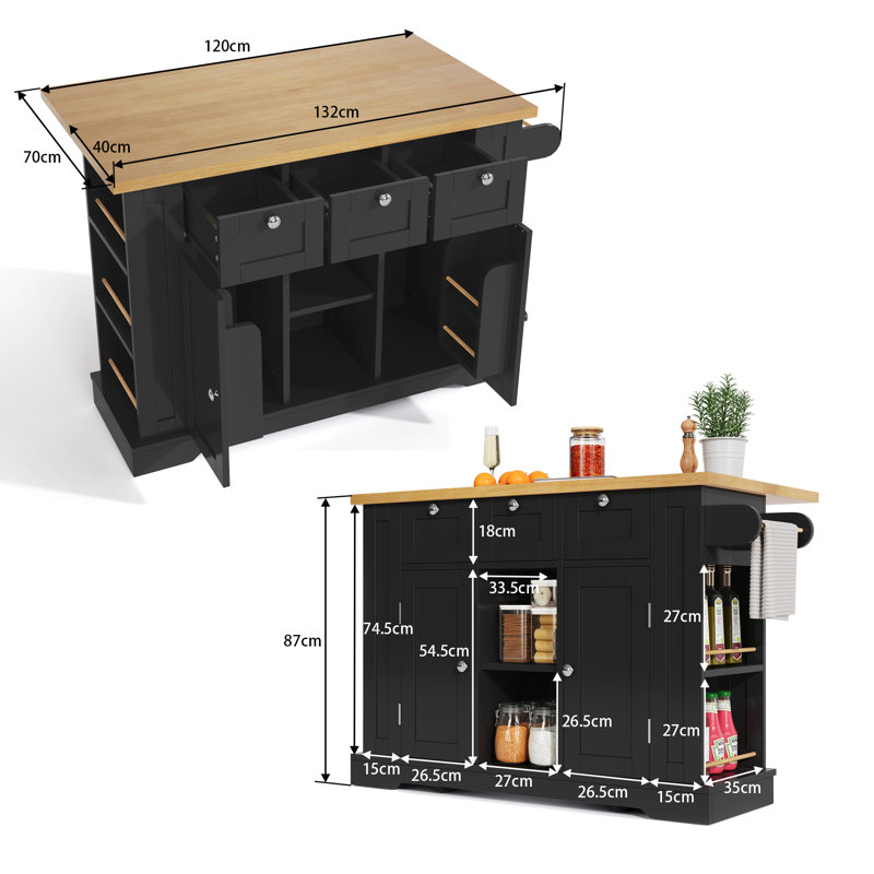 Wood Kitchen Island, Black