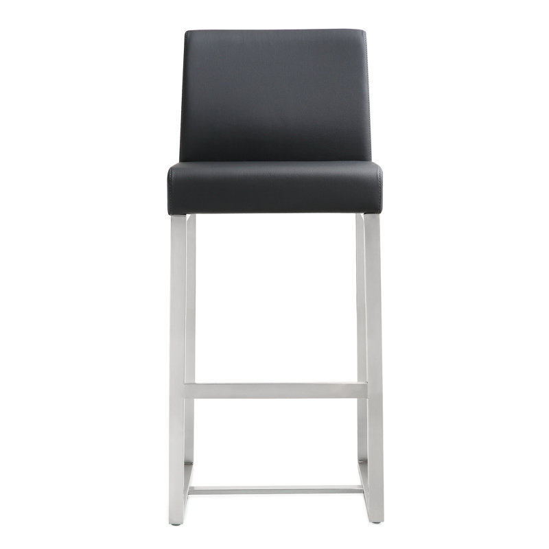Upholstered Counter Stool with Metal Frame, Black/Silver, 68.6cm