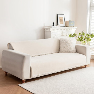 Jeté de canapé modulaire - beige - style bohème, lavable, garniture de pampille, convient aux animaux de compagnie, 35 po x 71 po, convient aux canapés à 3 coussins