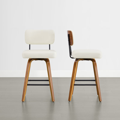 Tabouret de comptoir pivotant rembourré avec structure en bois cintré noyer