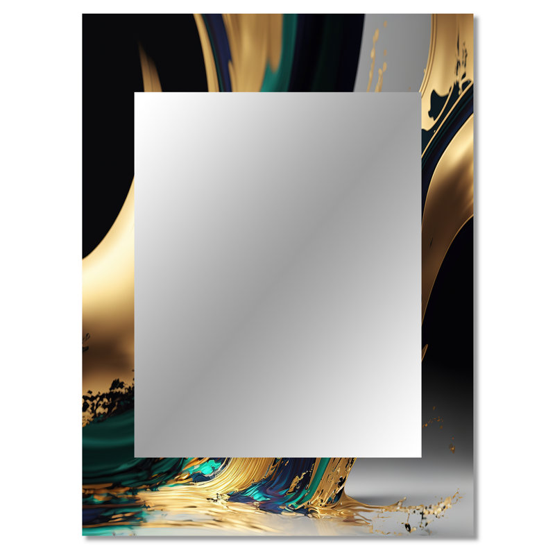 Agate verte et dorée II - grand miroir transitionnel, décor de miroir mural vert unique, impression d'art en métal