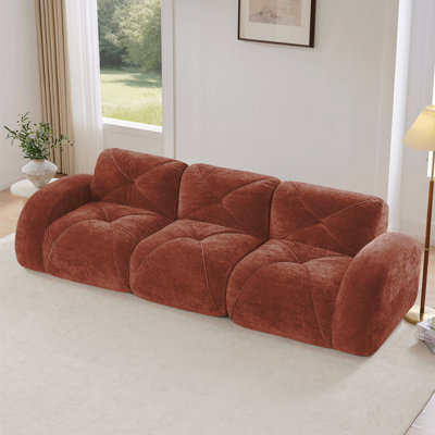 3-Person Sofa In Spacious Family Rooms 110''Boneless Sofa With Tufted,Soft Velvet Fabric,Modular Sectional Sofa Couches,32D High Density Sponge,Anti-S