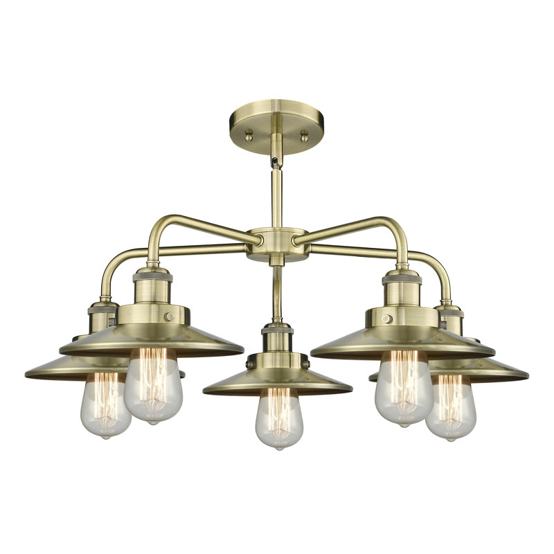 Amalle 5 - Light Glass Dimmable Chandelier, Antique Brass, Antique Brass