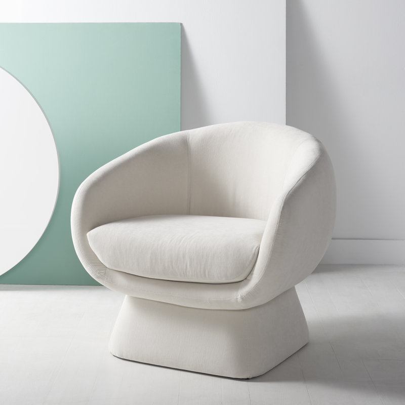 Fauteuil demi-tonneau en polyester 30,7 po Genata, Lin crème