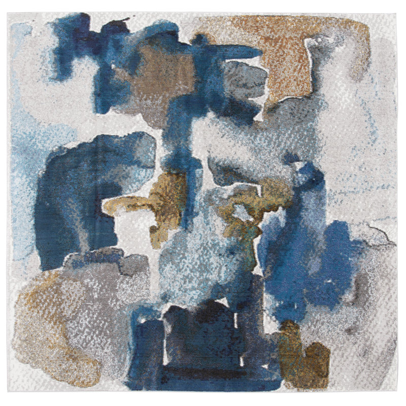 Papillon Abstract Brown/Blue/Gray Area Rug, Square 6'5"