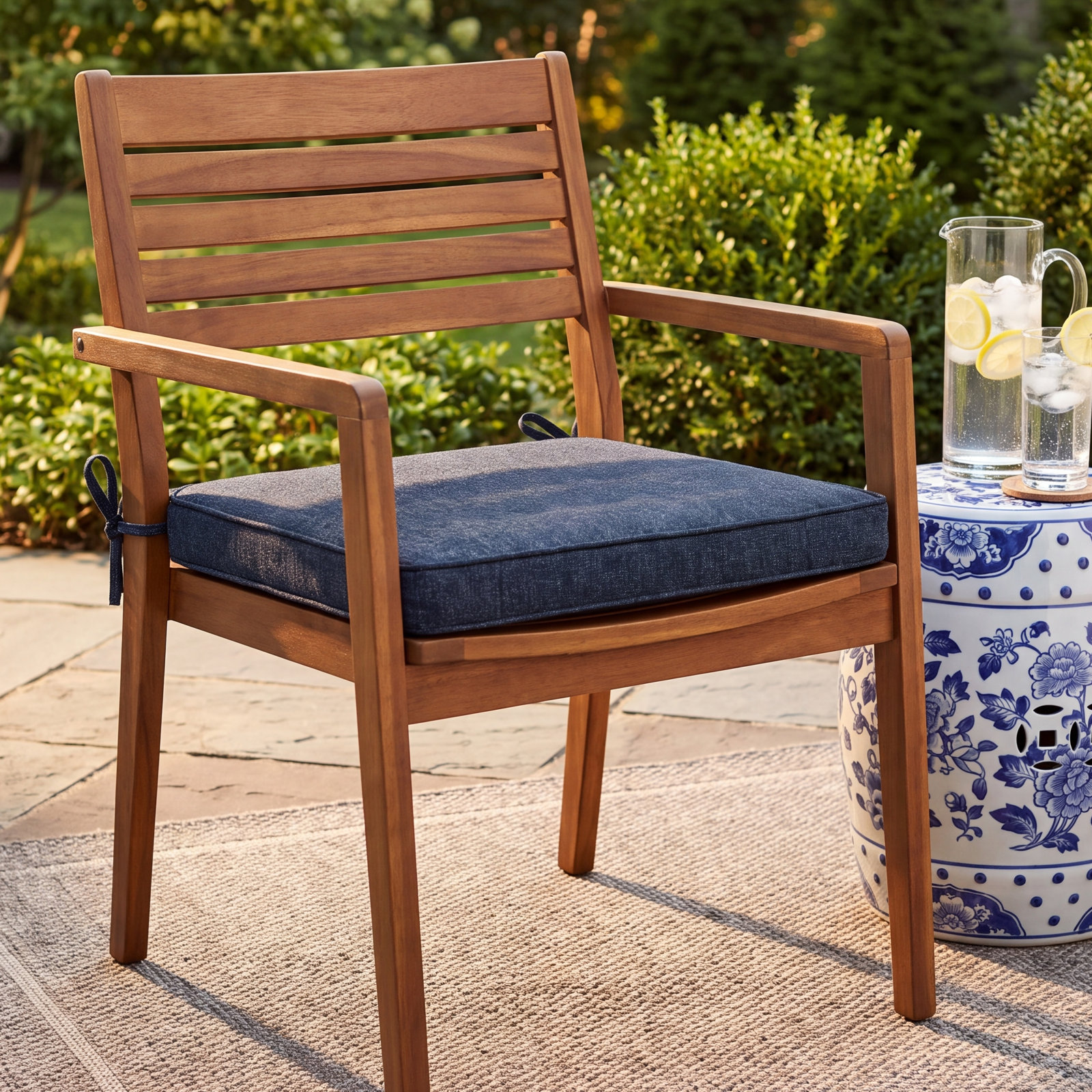 Sunbrella® Seat Cushion, 20" x 20", Improve Indigo Sunbrella®