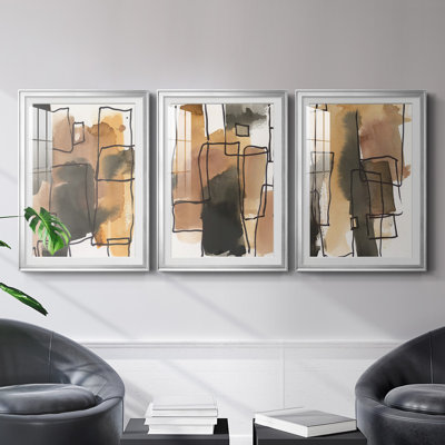 Ambiance rétro I - Ensemble de 3 tableaux encadrés sous verre, grands formats pour salon