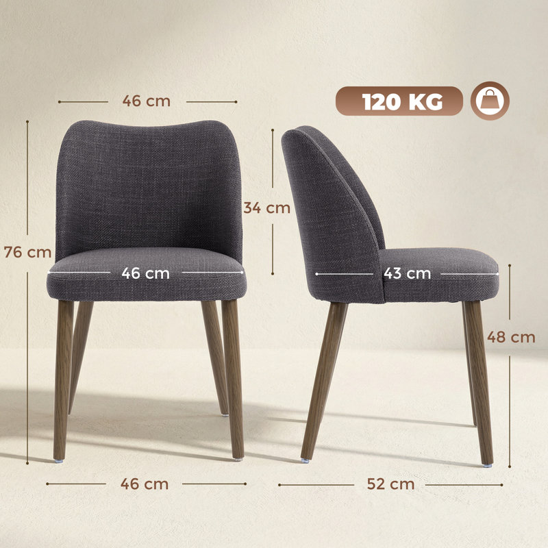 HOMCOM Dining Chairs Set of 2, Kitchen Chairs with Padded Seat, Curved Back, Dark Grey