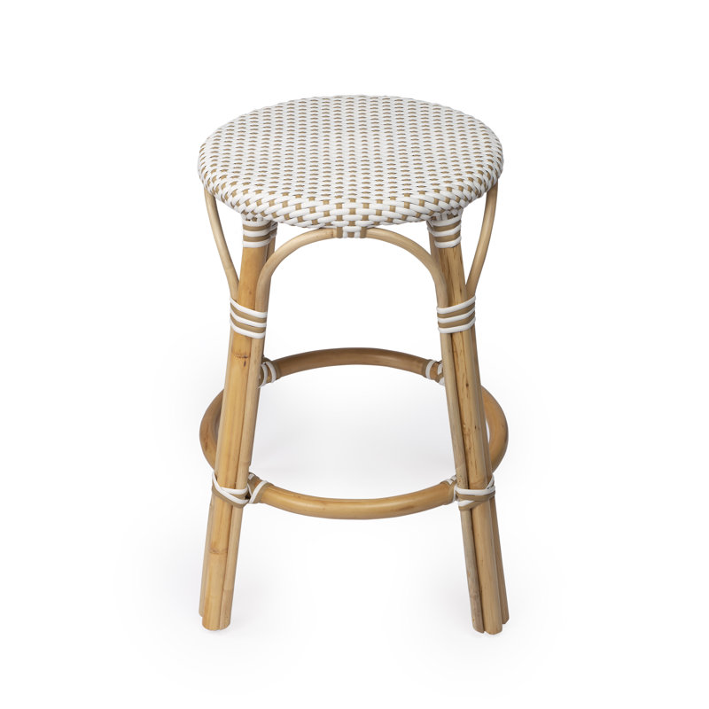 Tobias Rattan Bar Stool & Counter Stool, Counter Stool (24" Seat Height), White/Tan Dot/Natural Rattan Frame