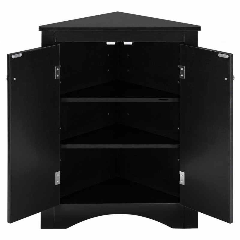 Triangle Bathroom Storage Cabinet With Adjustable Shelves, Freestanding Floor Cabinet, Black