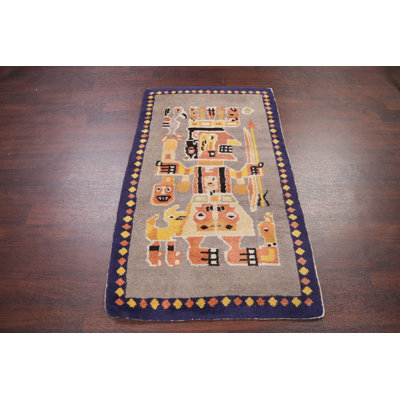 Tapis jaune / gris en laine noué à la main de style oriental chinois Art Deco Rosenblatt