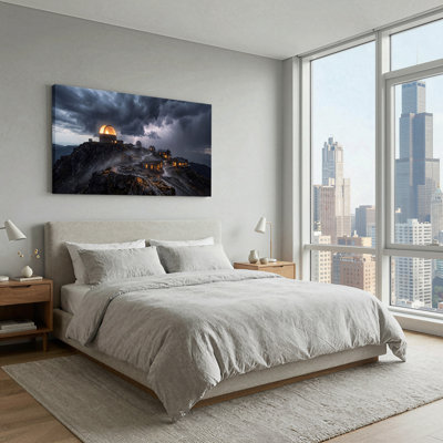 Illuminated Observatory Complex Under Stormy Sky Canvas Wall Art