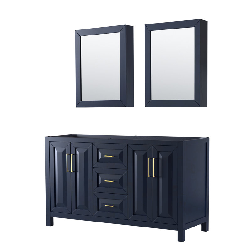 Daria 72" Double Bathroom Vanity Set with Mirror, Dark Blue, Brushed Gold, 60"