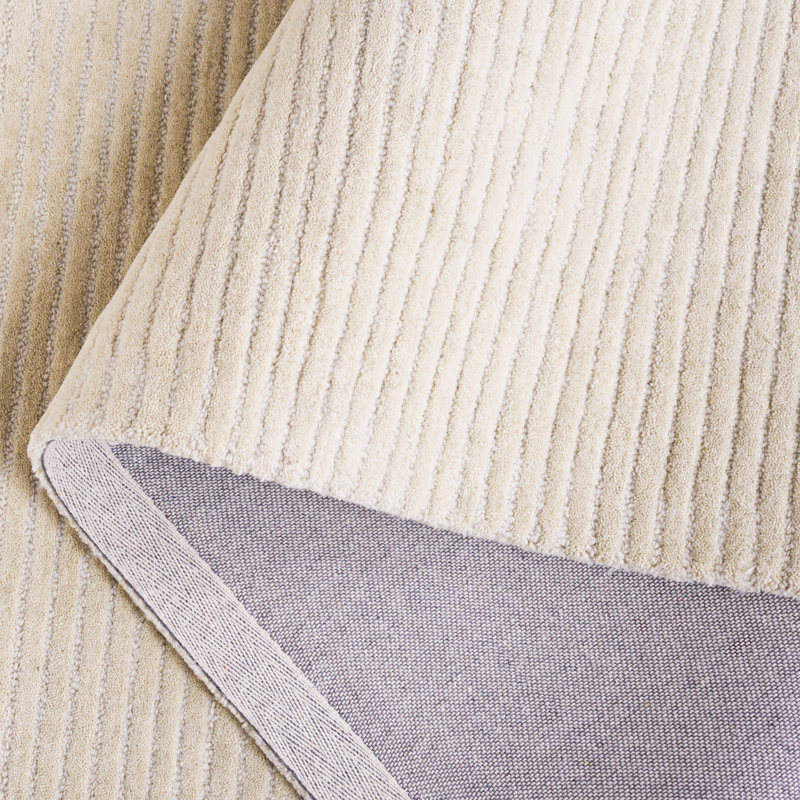 Tadas Hand Tufted Wool/Pet Yarn Solid Color Rug in Ivory, Rectangle 6' x 9'