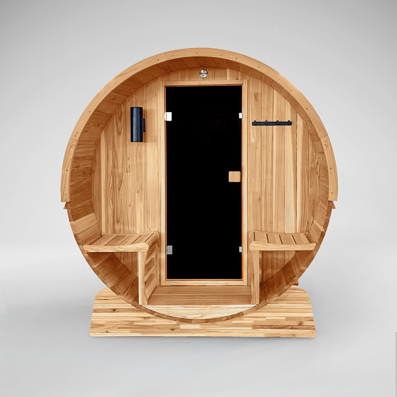 Outdoor Rustic Cedar Barrel Steam Sauna - Front Porch Canopy - UL Certified - 5-6 Person