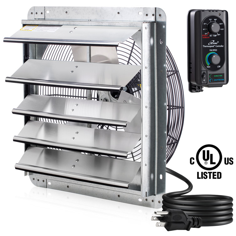 18" Wall Mounted Shutter Exhaust Fan Automatic Shutter with Thermostat and Variable Speed controller