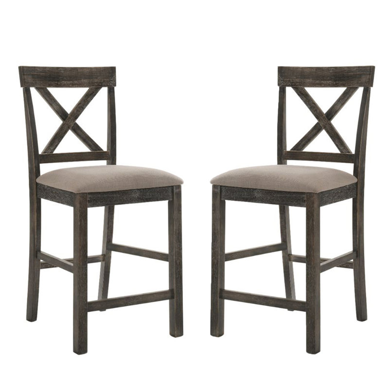 Ensemble de 2 chaises à hauteur de comptoir avec siège rembourré en lin, Gris antique