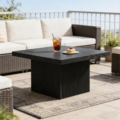Table basse carrée en bois d'ingénierie noir mat avec base en bloc Mid-Century, 31,5 pouces, pour le salon