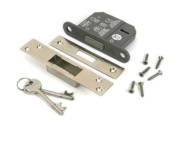 Satin Chrome 2½" 5 Lever BS Dead Lock, Polished Nickel