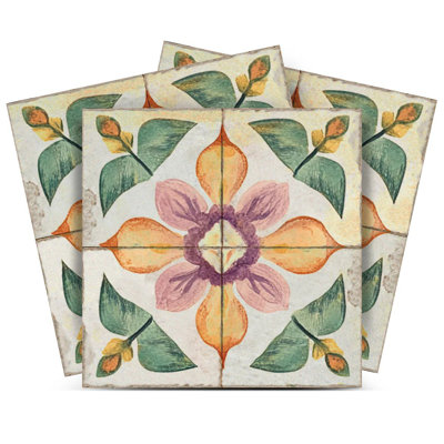 Carreau de mosaïque floral auto-adhésif en vinyle 6 po x 6 po