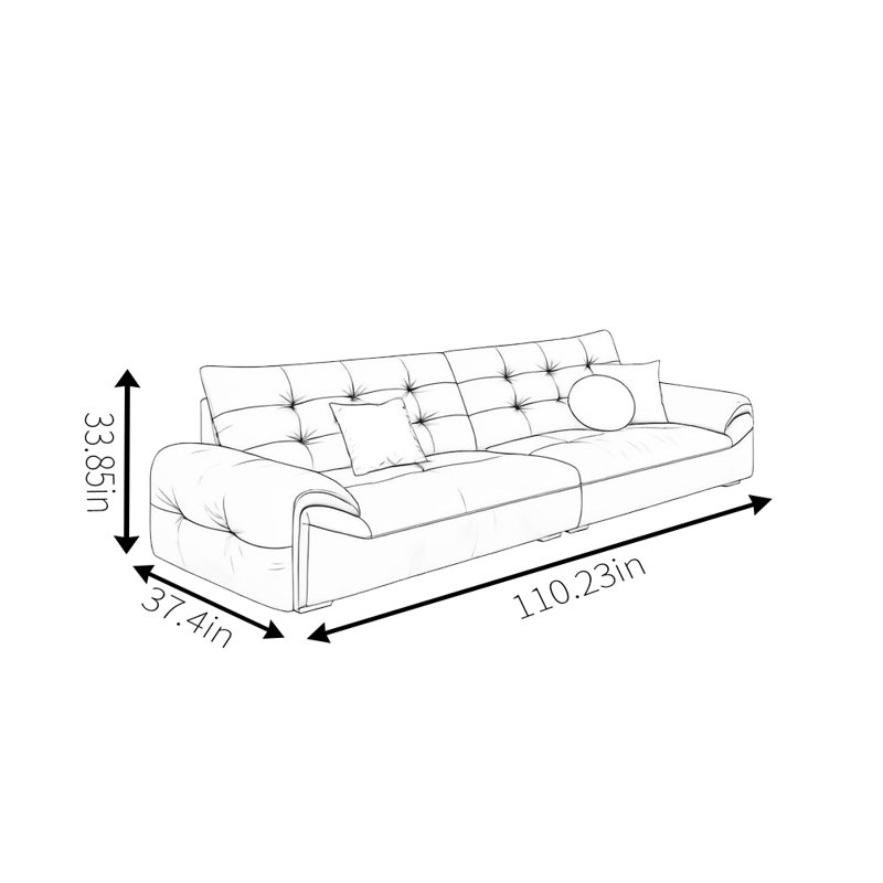 Canapé rétro noir, H 33,85 po x l 110,23 po x P 37,4 po, 3