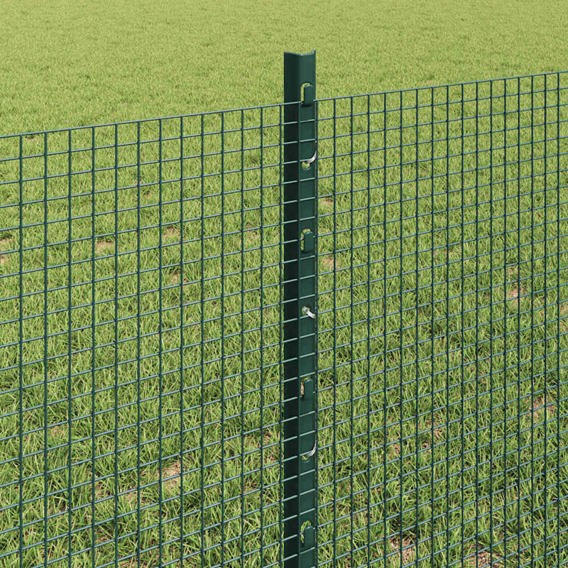 Vidaxl Fence With Posts Steel, Green, 60cm H x 1000cm W x 2.7cm D