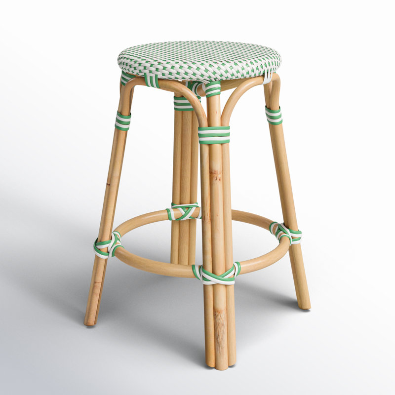 Tobias Rattan Bar Stool & Counter Stool, Counter Stool (24" Seat Height), White/Green Dot/Natural Rattan Frame