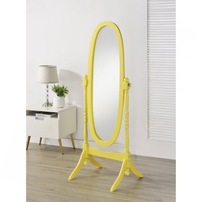 Miroir de plancher traditionnel en bois de style reine Anna, finition jaune