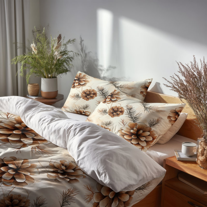 Ensemble de literie rustique 3 pièces - Ensemble de housse de couette rustique brun clair Pinecone