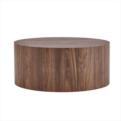 Round Coffee Table for Living Room, 23.6-Inch Diameter, Brown-Toned Real Wood Veneer, Cylindrical Modern Minimalist Design