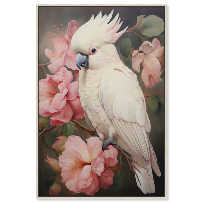 Art floral sur toile de cacatoès floral par Art Remedy, H 37 po x l 25 po, Cadre argenté