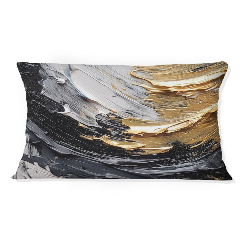 Coussin décoratif doré à spirales noires I - Abstract Spirals