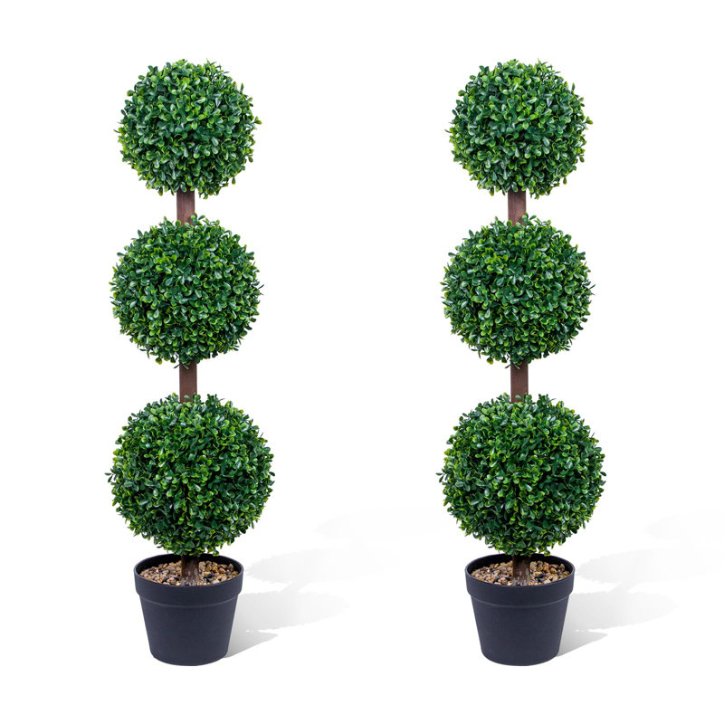 Paquet de 2 buis artificiel 2,9 pi avec jardinière noire pour l'intérieur et l'extérieur