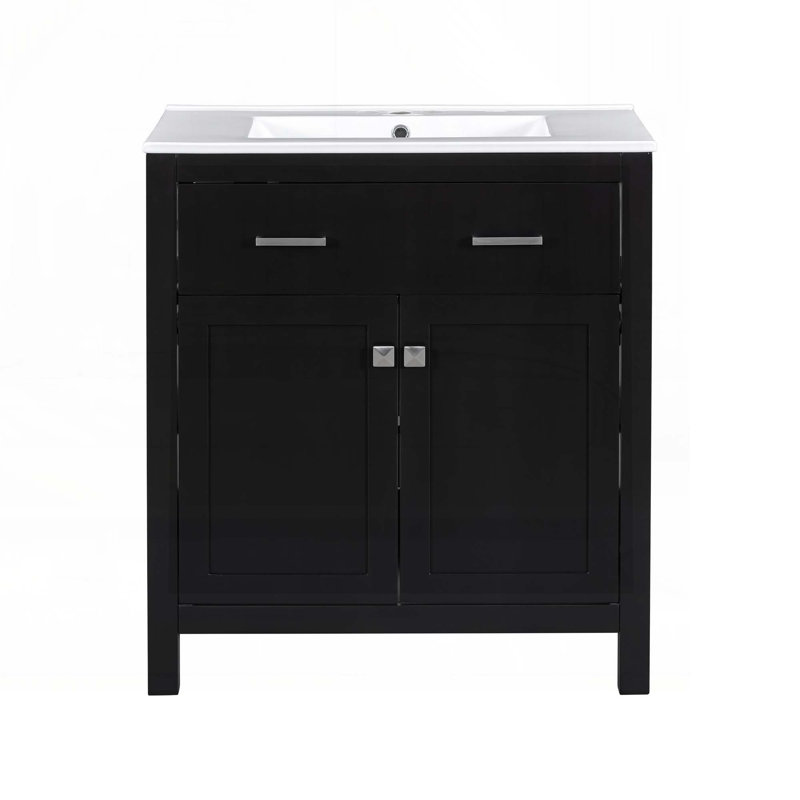 Meuble-lavabo 30 po avec lavabo en céramique, Noir, noir, noir, noir