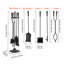 Ensemble d'outils de foyer, ensemble d'outils de feu 5 pièces et support avec support à cinq broches, pinces, pelle en frêne, brosse, tisonnier, accessoires de foyer en fer forgé pour l'intérieur / l'extérieur, noir