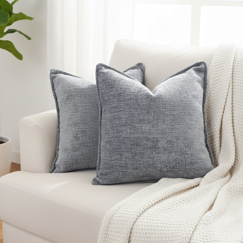 Ensemble de 2 housses de coussin en chenille à texture douce, Gris, Carré 20 po, Polyester