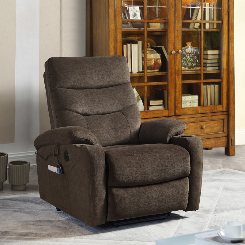 Raymont Power Lift Recliner Chair with Massage, Heating, and Cup Holder, USB Ports Included, Dark Brown Polyester Blend