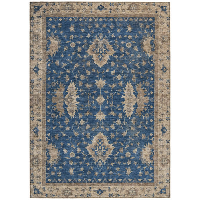 Machine Washable Indoor/Outdoor Xhevrie Navy Rug, Rectangle 3' x 5'