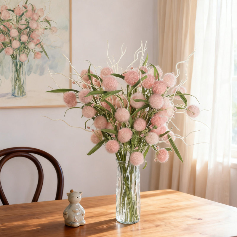 Faux fleurs artificielles en forme de boule de pissenlit à 3 têtes kbndieu, Rose