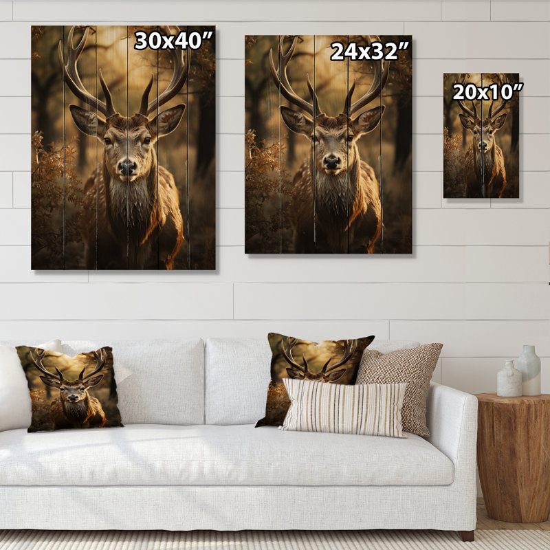 «Brown Deer Portrait Vibrant I», reproduction sur bois naturel, H 40 po x l 30 po x P 0,78 po