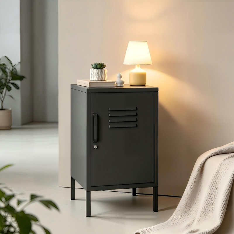 Gioia Metal Locker End Table with Storage, Black