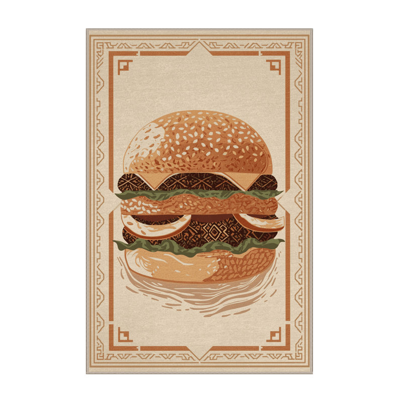 Tapis marocain décontracté Wilkerson hamburger lavable à la machine - Reliure beige, 6 X 9