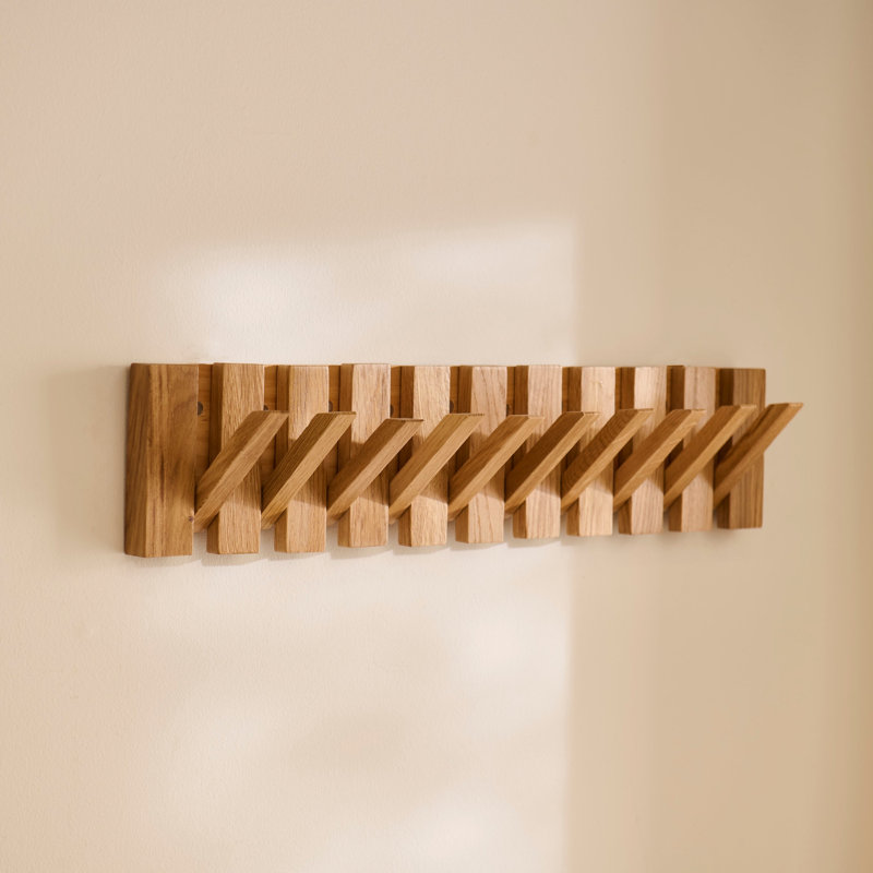 Solid Wood Wall 10 - Hook Coat Rack, Pale Oak