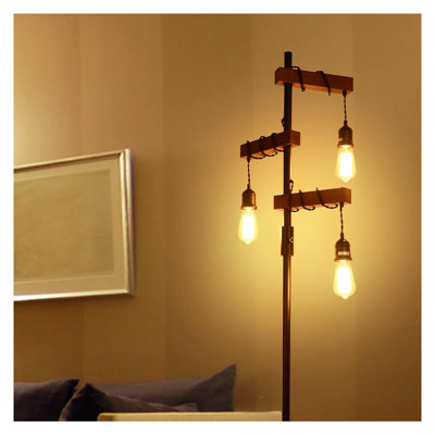 Lampe sur pied à intensité variable industrielle, lampe sur pied de style campagnard de 68 pouces avec barres transversales en bois massif et base en métal, lampe vintage sur pied pour le salon, la chambre à coucher et le bureau