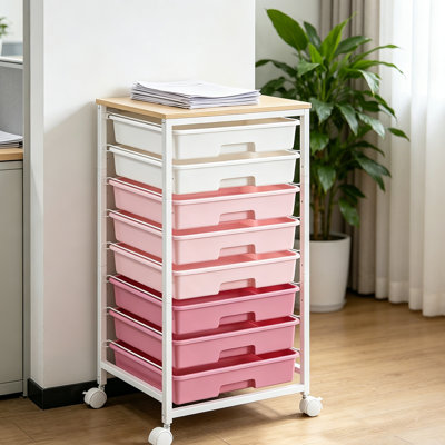 Chariot de rangement roulant avec tiroirs et plateau de table en bois, armoire de rangement de bureau