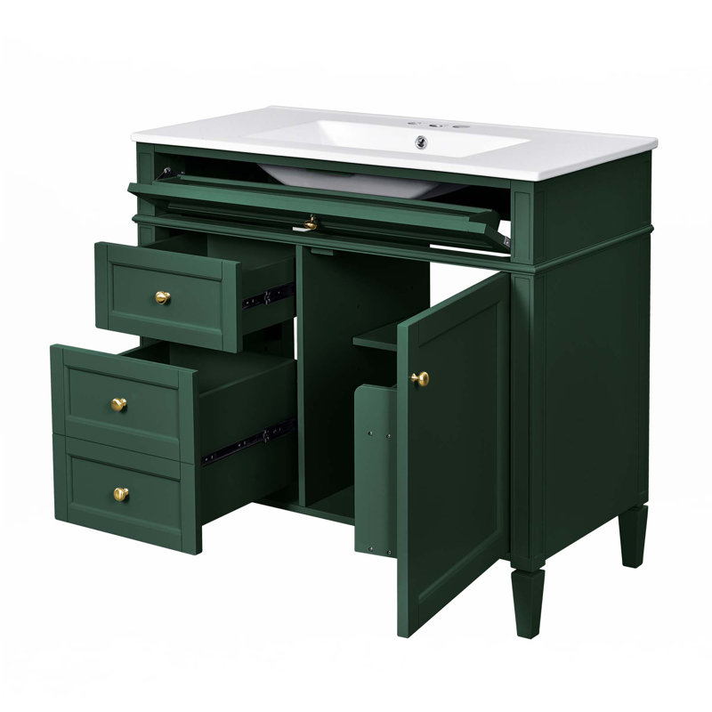 Meuble-lavabo 36 po avec lavabo supérieur, Vert, Doré