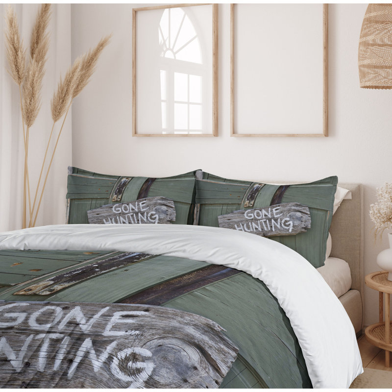 Gone Hunting Rustic Green and Brown Queen Duvet Cover Set