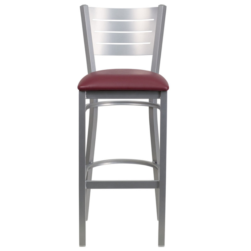 Elkton Slat Back Metal Restaurant Barstool, Burgundy, 1